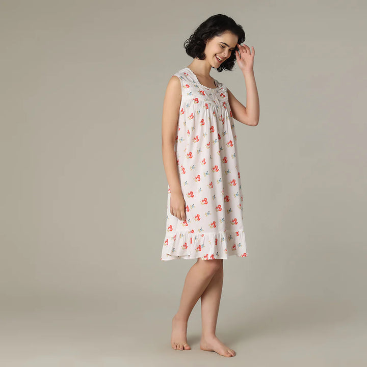 Robe de nuit kathy - Courte et légère 100% coton à imprimé floral