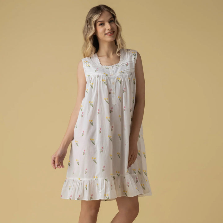 Robe de nuit - Courte et légère 100% coton à imprimé floral