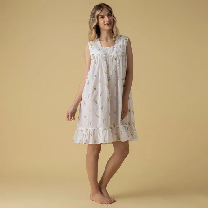 Robe de nuit - Courte et légère 100% coton à imprimé floral