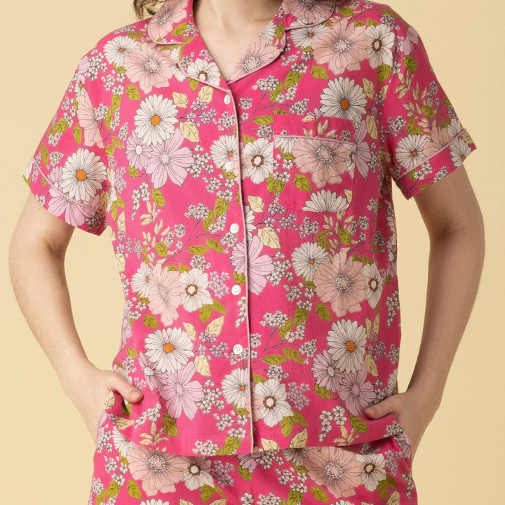 Pyjama court Julie - Ensemble de nuit 100% coton léger à imprimé floral