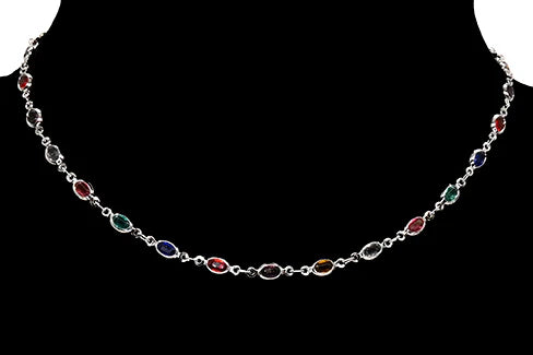 Collier cristal ovale coloré argenté