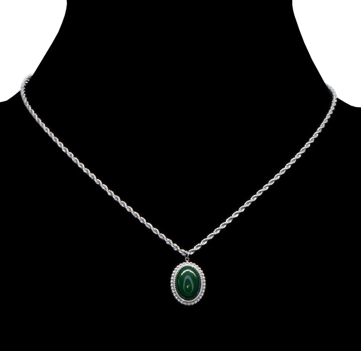 Collier à pendentif en agate verte - Acier Inoxydable