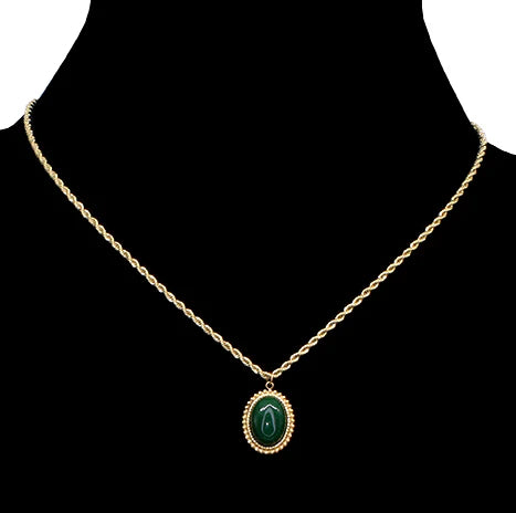 Collier à pendentif en agate verte - Acier Inoxydable