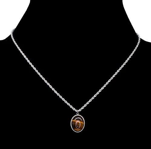 Tiger's Eye Pendant Necklace - Stainless Steel