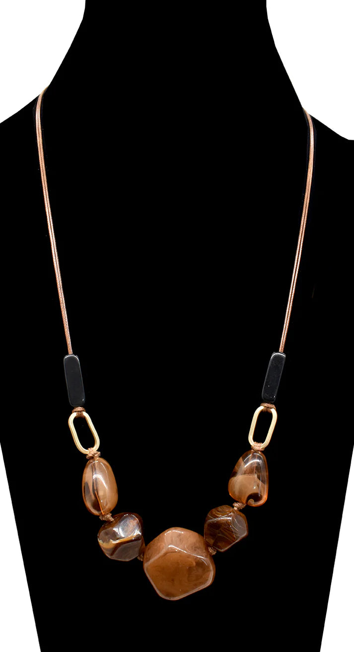 Collier ajustable abstrait en pierre et verre