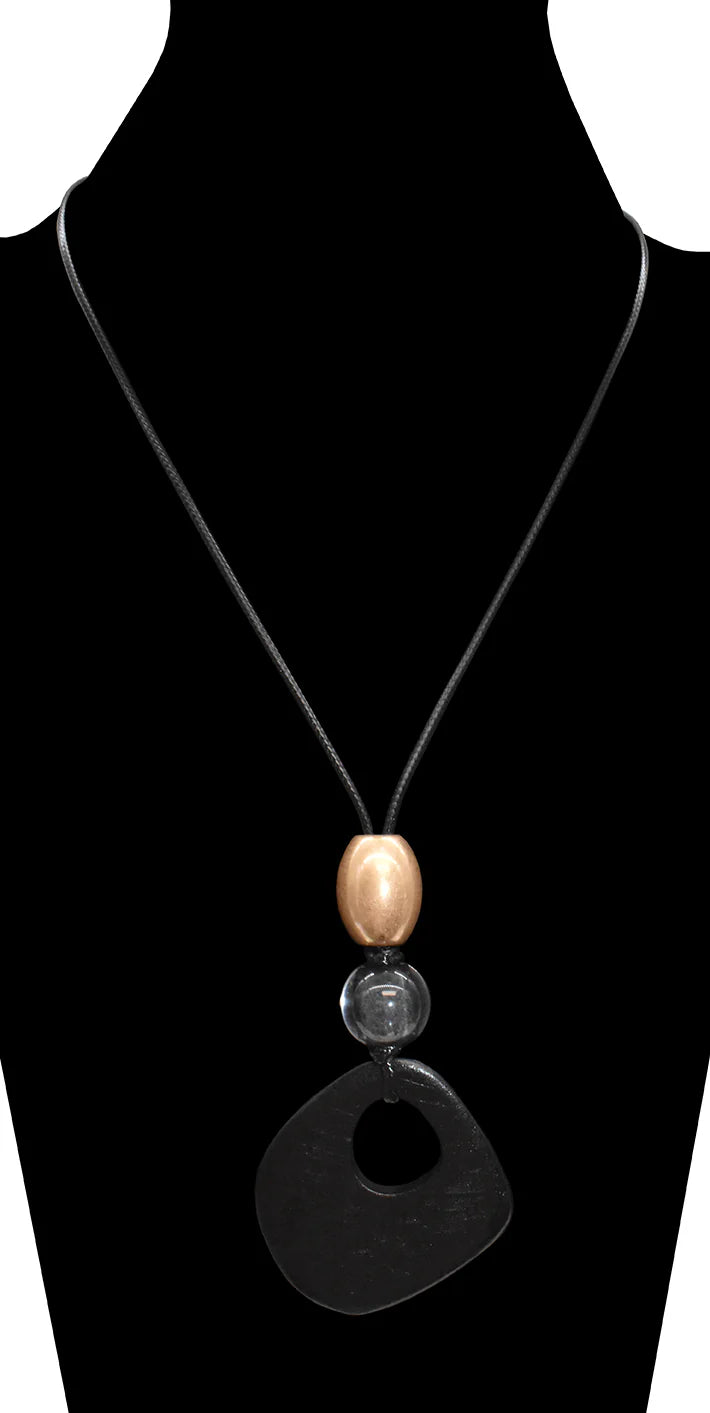 Adjustable necklace - Wood, resin and beads