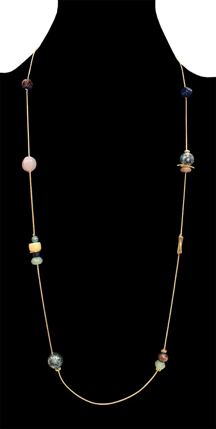 Collier long aventurine verte et perles géométriques - Pierres naturelles