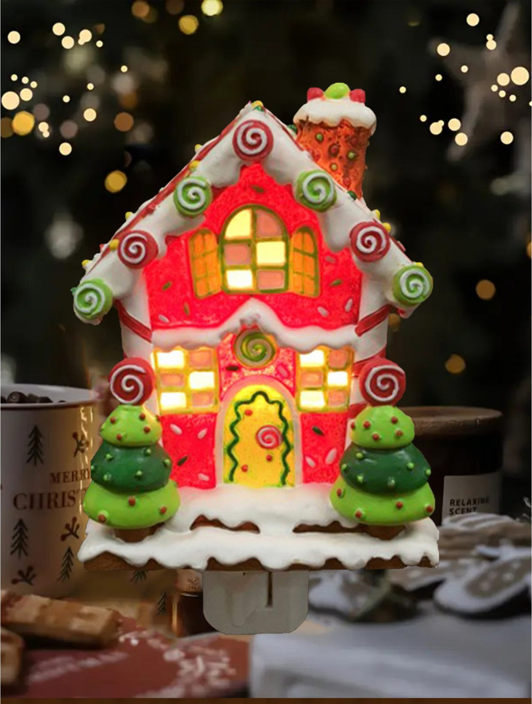 Veilleuse en porcelaine maison de bonbons - Lumière festive