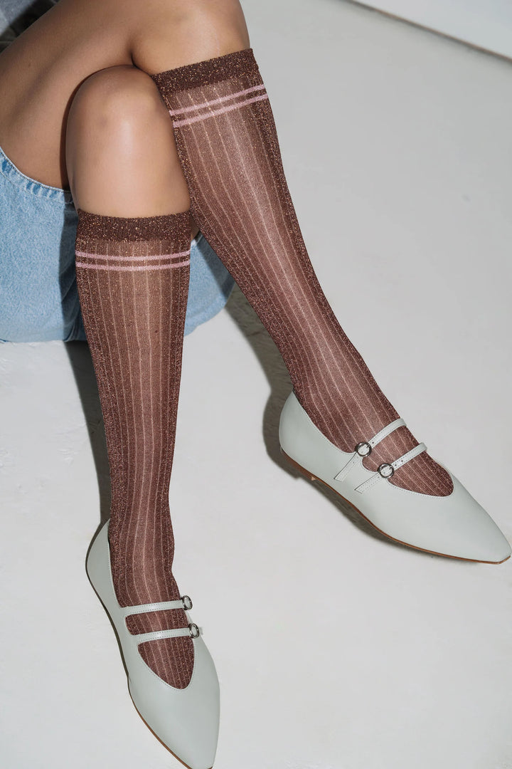 Chaussettes hautes scintillantes à rayures