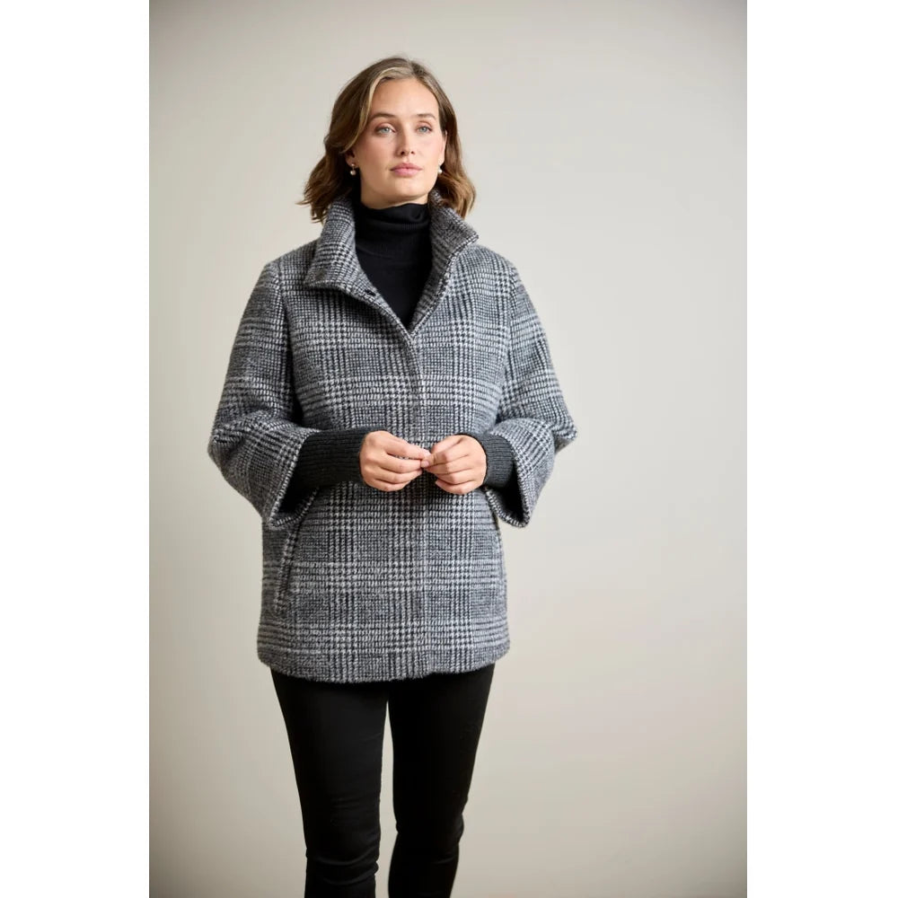 Manteau en laine avec col montant amovible - Chaud à coupe évasée et détails soignés