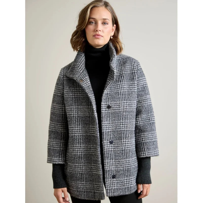 Manteau en laine avec col montant amovible - Chaud à coupe évasée et détails soignés