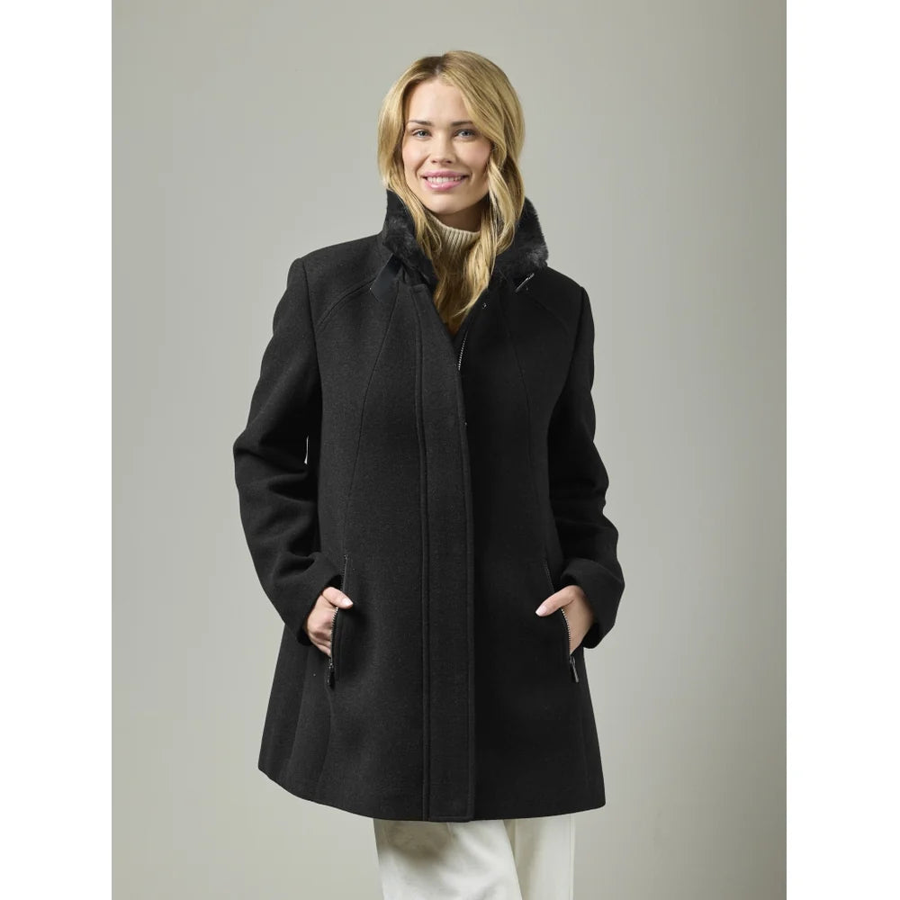 Manteau en laine avec col montant amovible - Chaud à coupe évasée et détails soignés