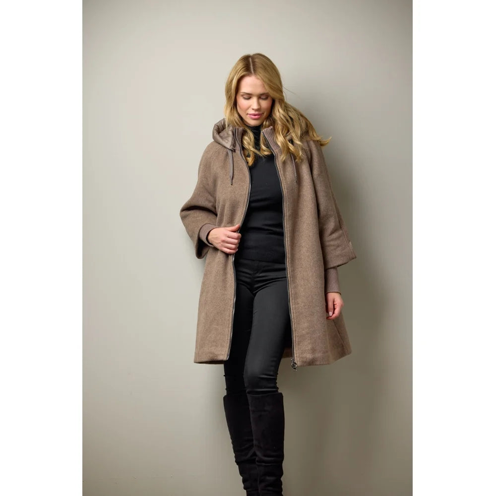 Manteau en laine avec capuche amovible - Silhouette droite et épurée