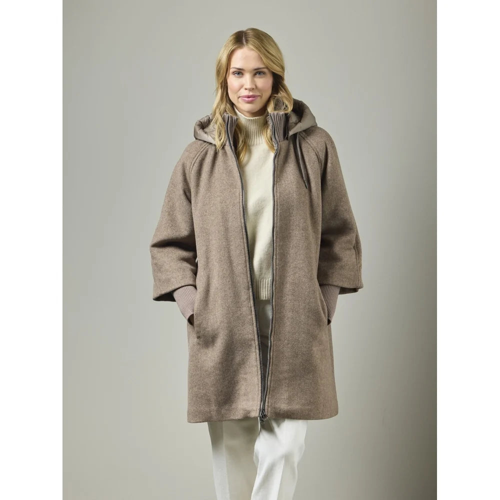 Manteau en laine avec capuche amovible - Silhouette droite et épurée