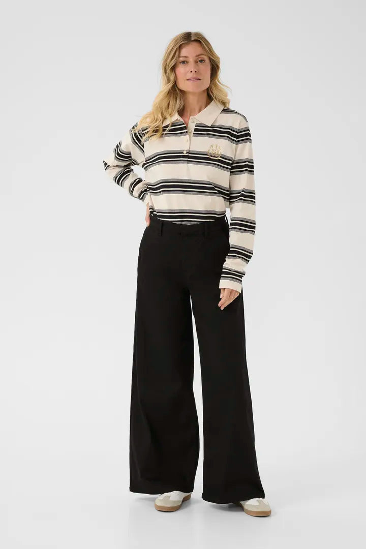 Pantalon minimaliste à jambe large, coloris noir profond Visti