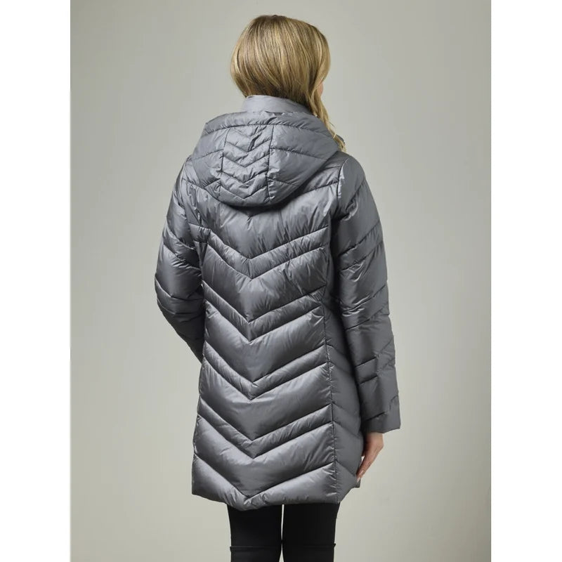 Manteau matelassé en duvet léger Phillipa - Mi-long de mi-saison à capuche amovible