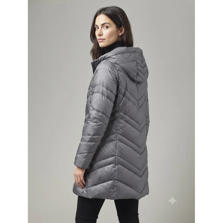Manteau matelassé en duvet léger Phillipa - Mi-long de mi-saison à capuche amovible