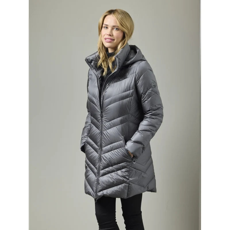 Manteau matelassé en duvet léger Phillipa - Mi-long de mi-saison à capuche amovible
