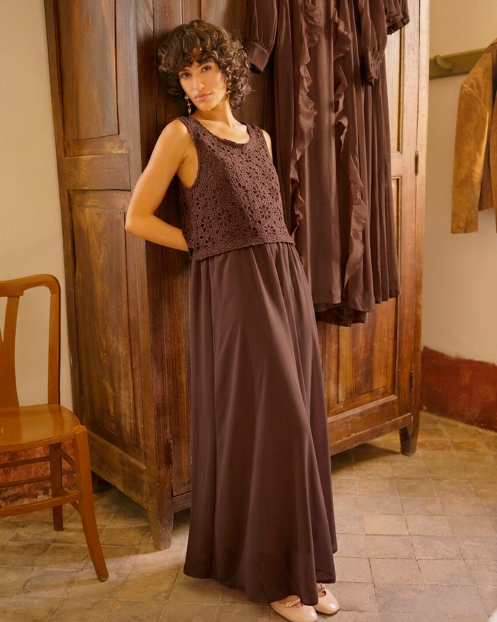 Robe longue Floria - Sans manches au bustier en crochet