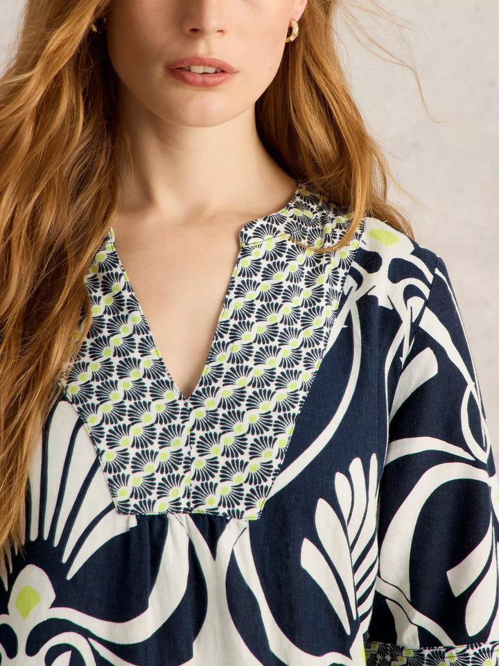 Robe en lin avec un motif de feuillages Ash