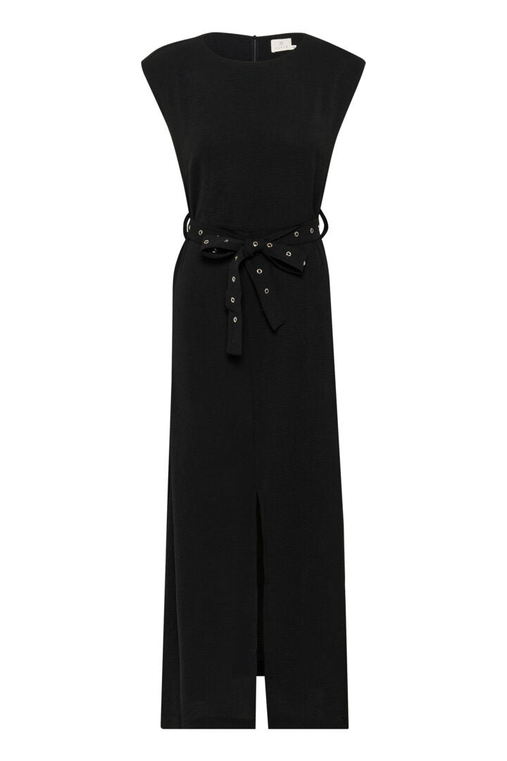 Robe maxi noire, ceinturée avec anneaux métalliques Tessa