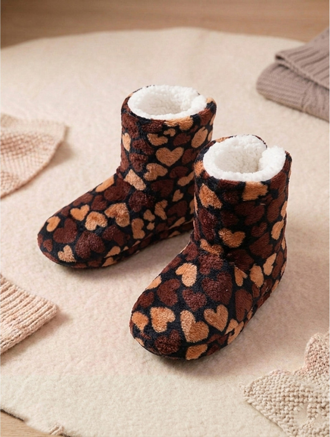 Chaussons chaussettes légers imprimé cœurs - Intérieur doublé