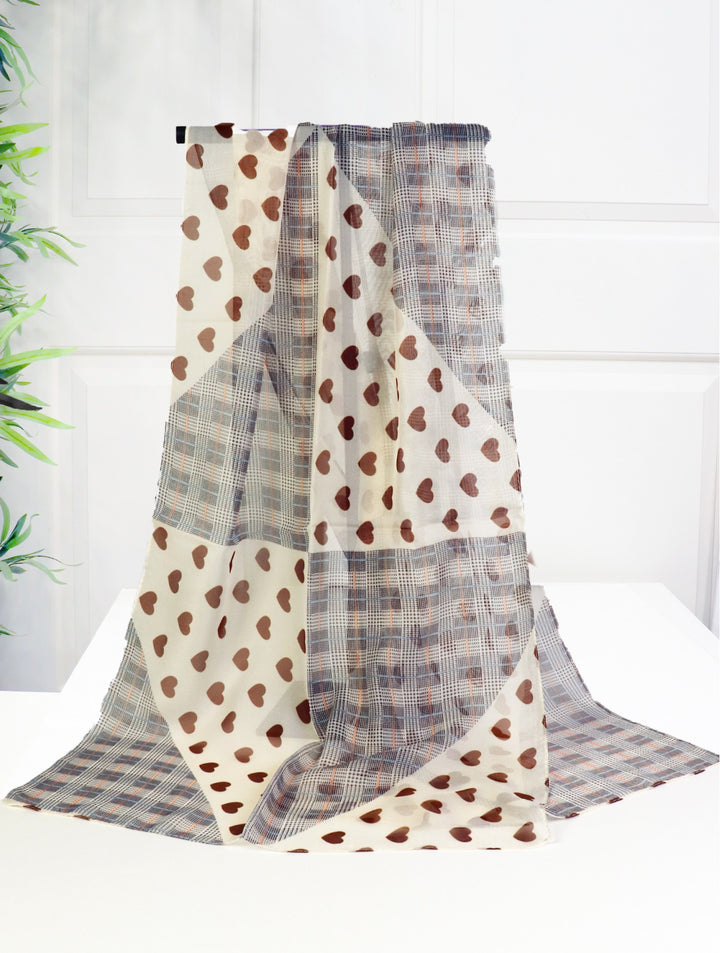Foulard en chiffon à motifs cœurs et carreaux*