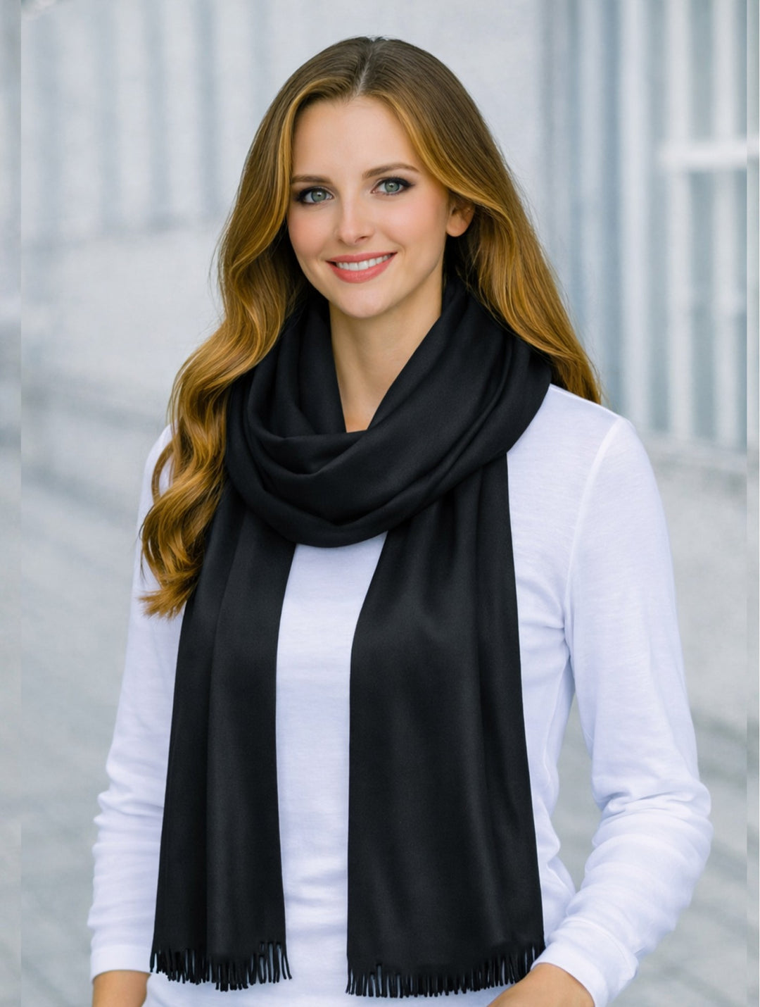 Foulard long uni à franges - Souple et chic
