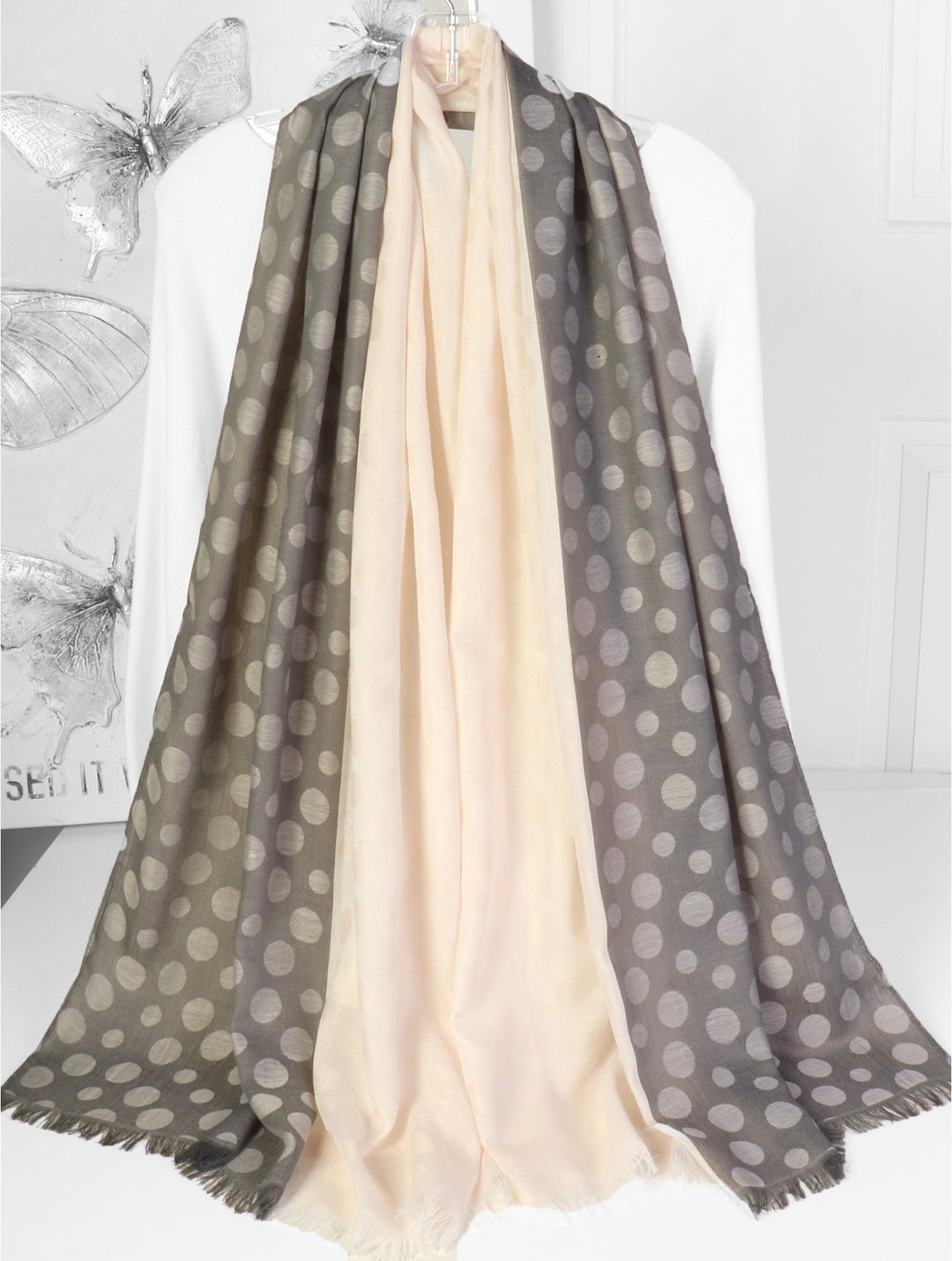 Châle à pois bicolore avec franges découpées - Mélange de coton