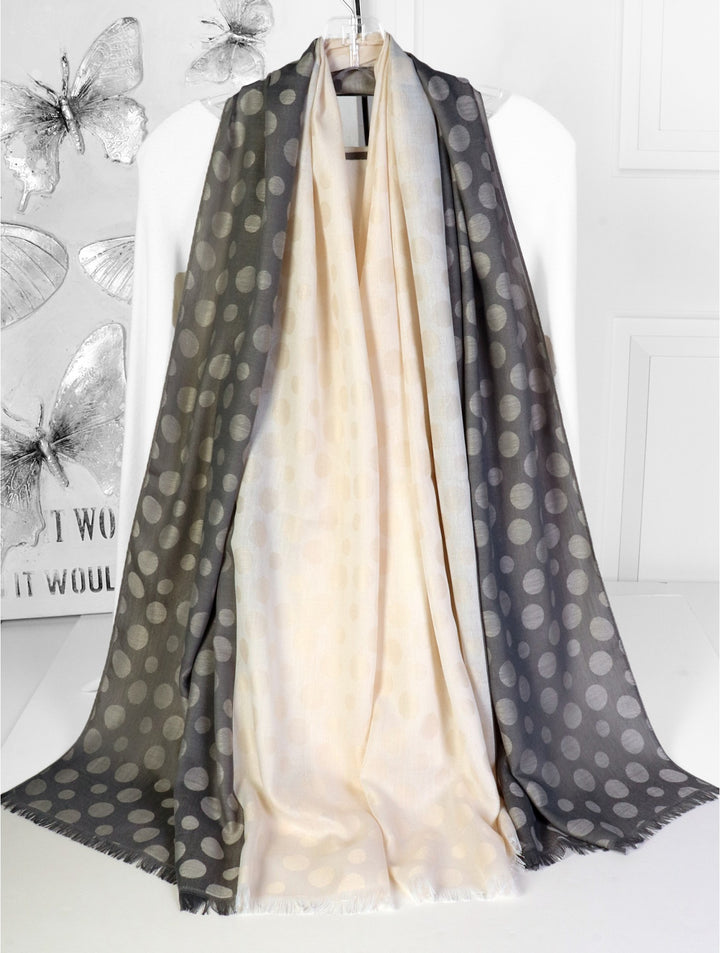 Châle à pois bicolore avec franges découpées - Mélange de coton