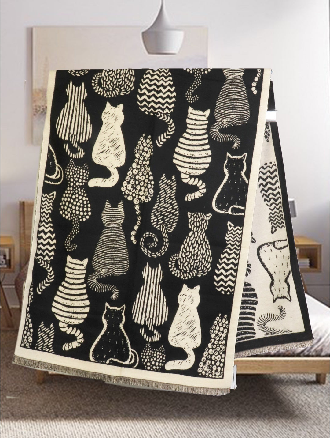 Grand foulard à motifs chats - Écharpe enveloppante