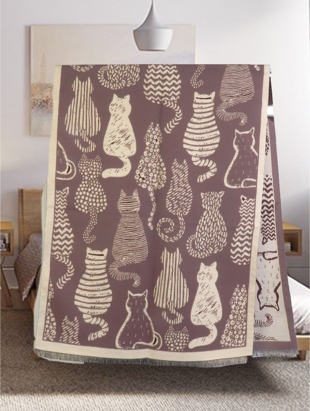 Grand foulard étole à motifs chats - Écharpe enveloppante