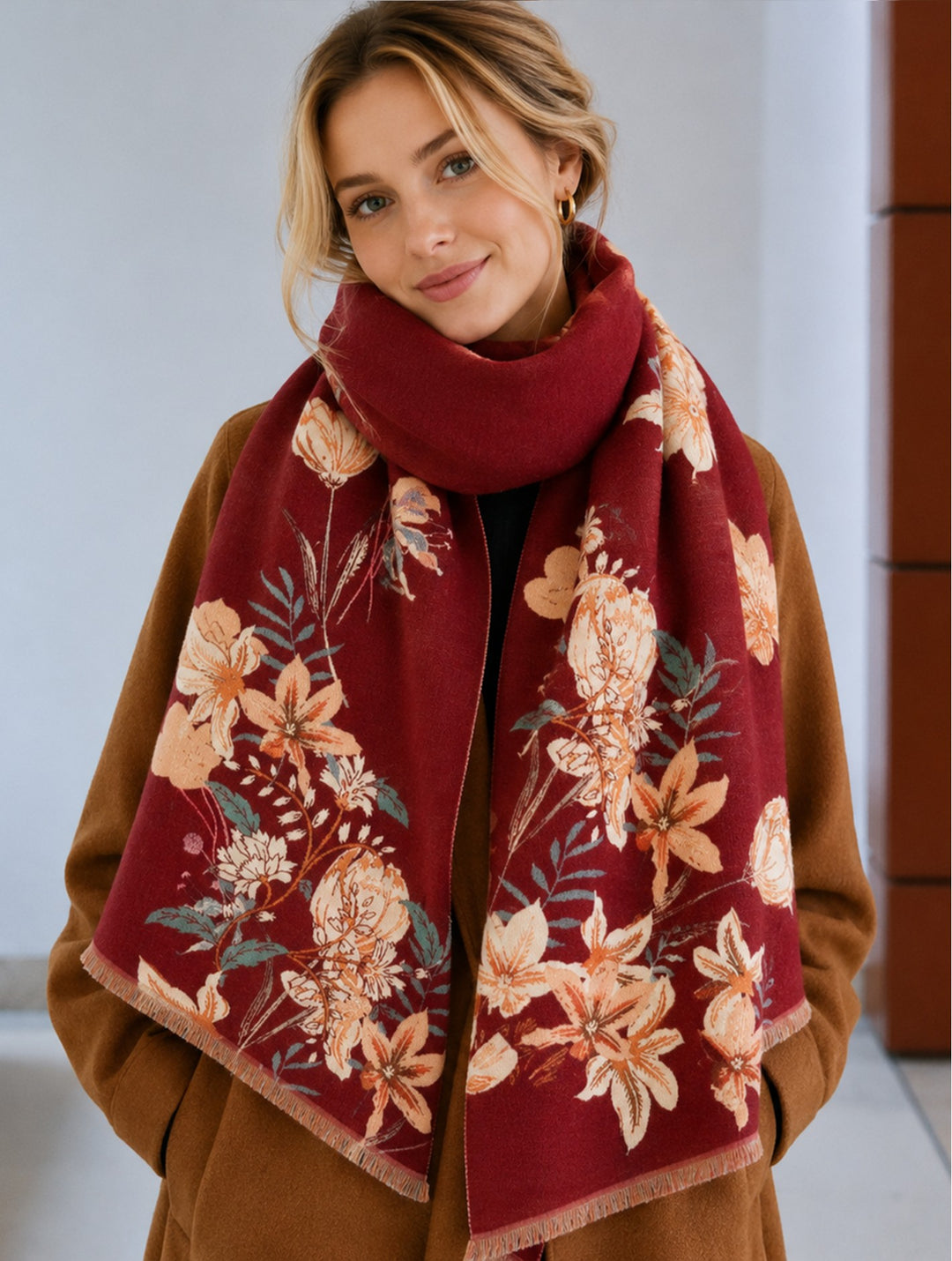 Grand foulard réversible à motifs floraux - Châle doux et élégant