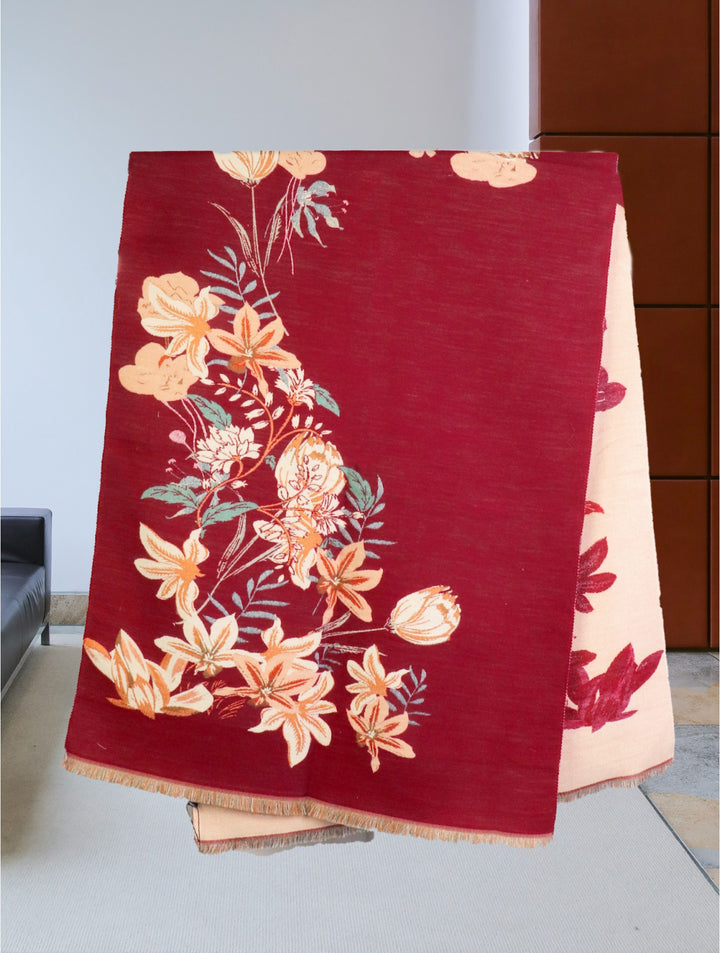 Grand foulard réversible à motifs floraux - Châle doux et élégant