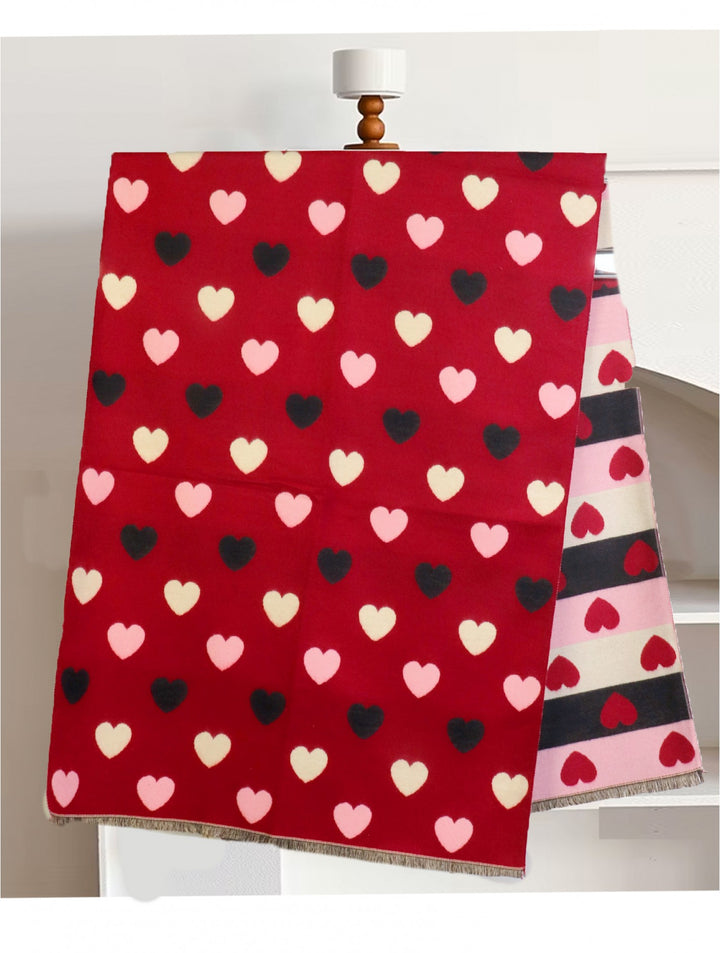 Foulard réversible à motifs cœur - Mélange de coton