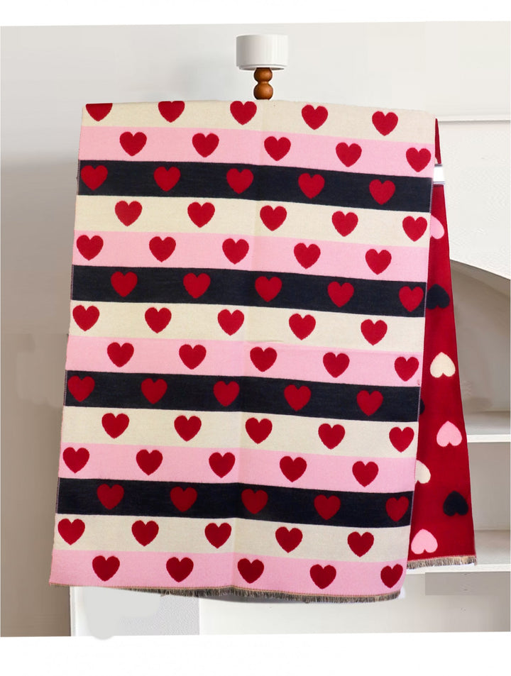 Foulard réversible à motifs cœur - Mélange de coton