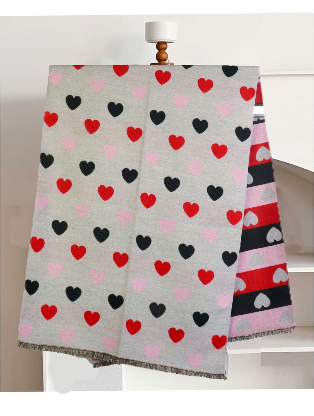 Foulard réversible à motifs cœur - Mélange de coton