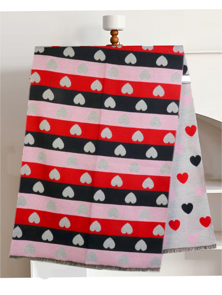 Foulard réversible à motifs cœur - Mélange de coton