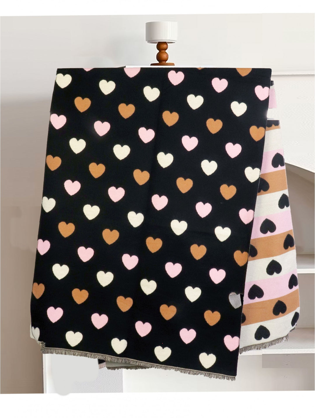 Foulard réversible à motifs cœur - Mélange de coton