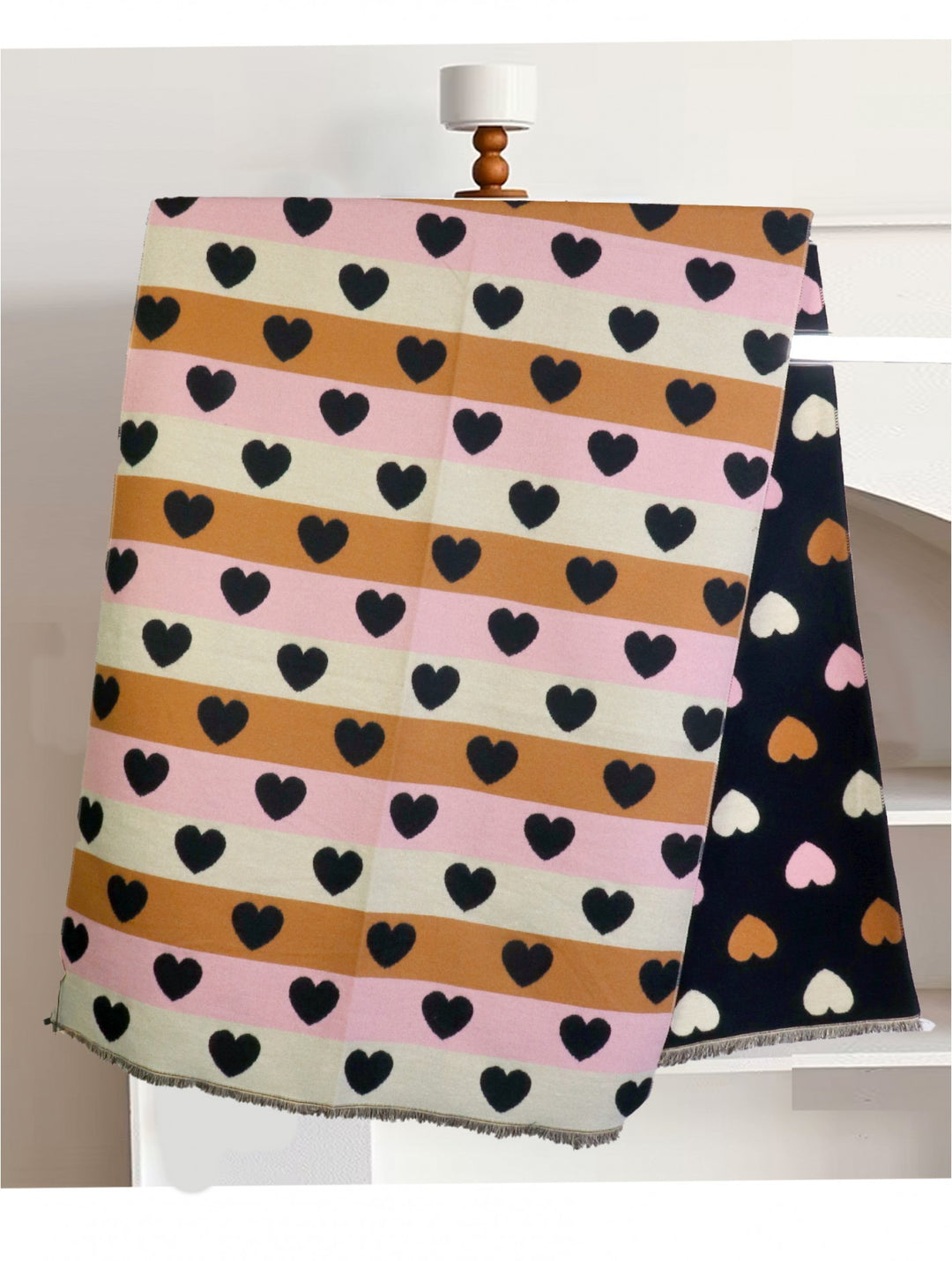 Foulard réversible à motifs cœur - Mélange de coton