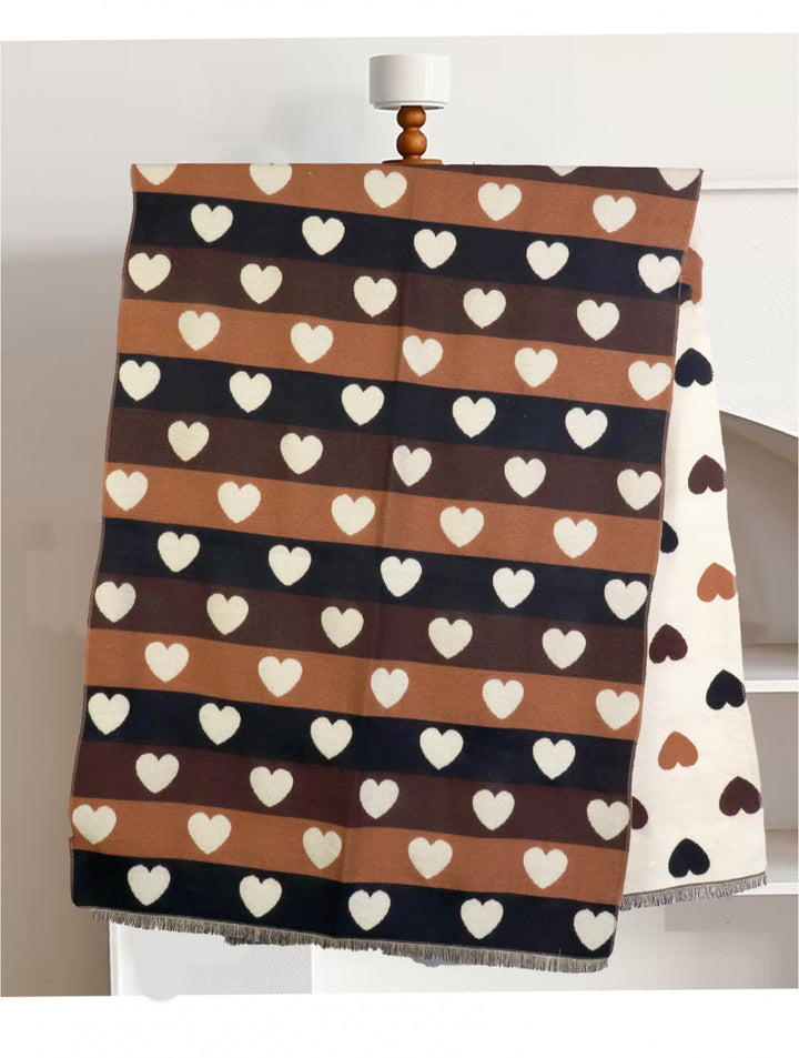 Foulard réversible à motifs cœur - Mélange de coton