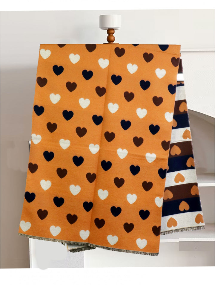 Foulard réversible à motifs cœur - Mélange de coton