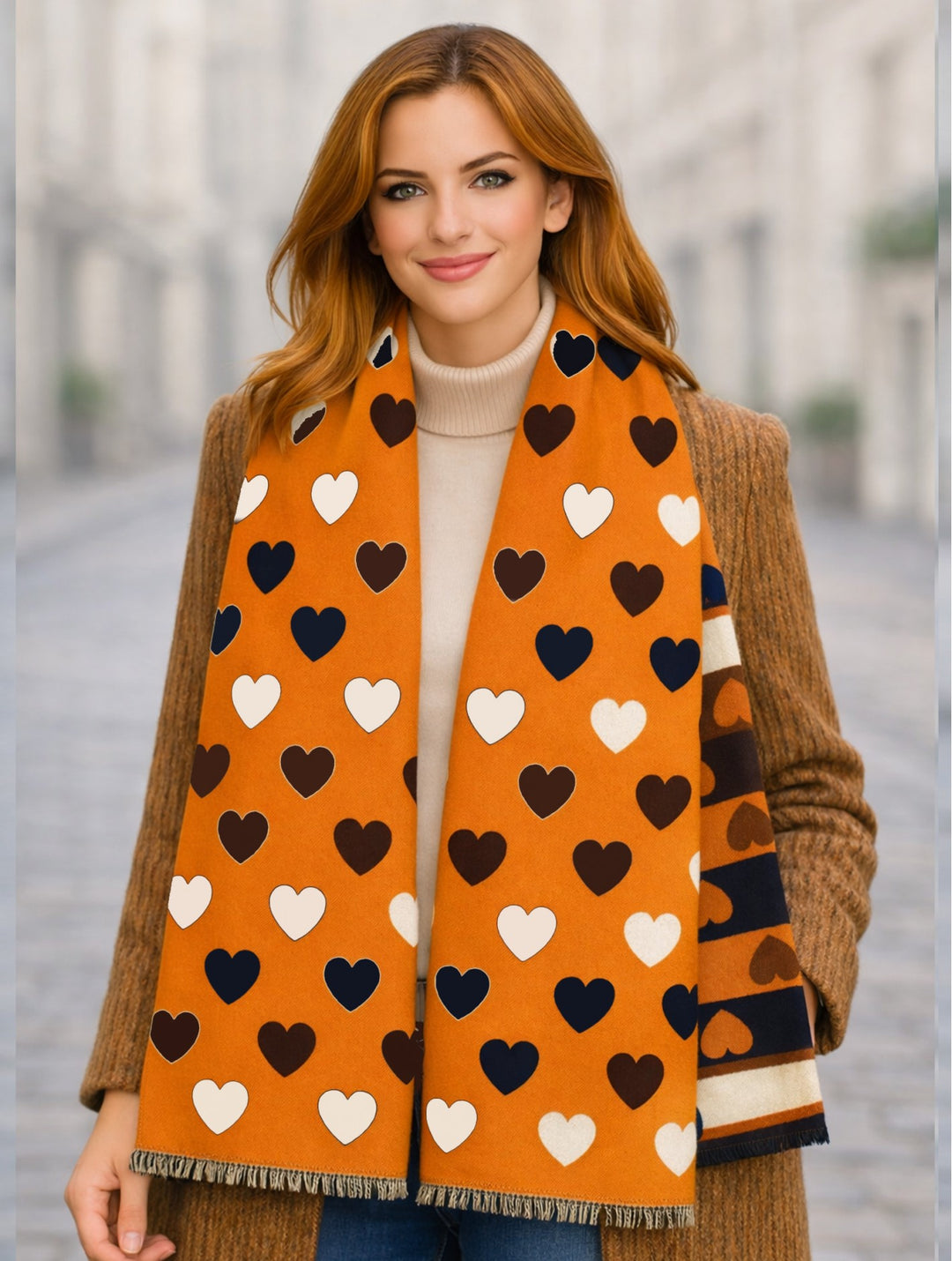 Grand foulard réversible à motifs cœurs - Accessoire polyvalent