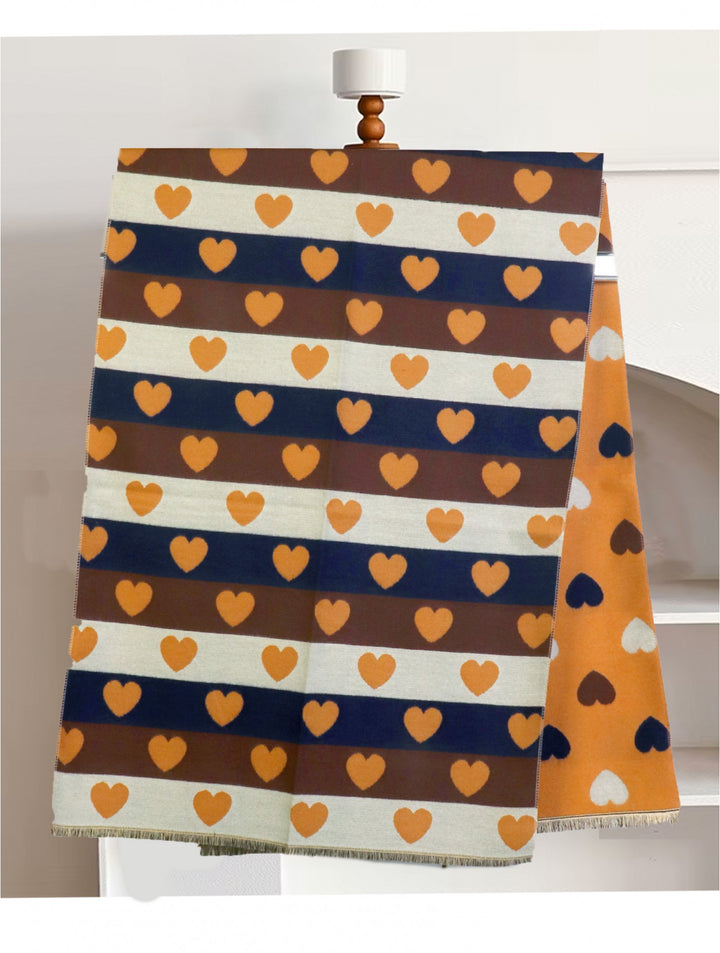 Foulard réversible à motifs cœur - Mélange de coton