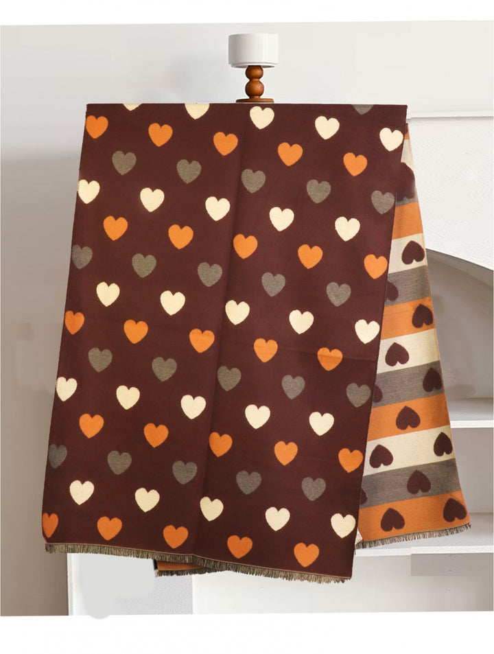 Foulard réversible à motifs cœur - Mélange de coton