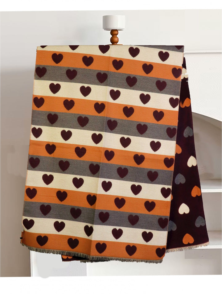 Grand foulard réversible à motifs cœurs - Accessoire polyvalent