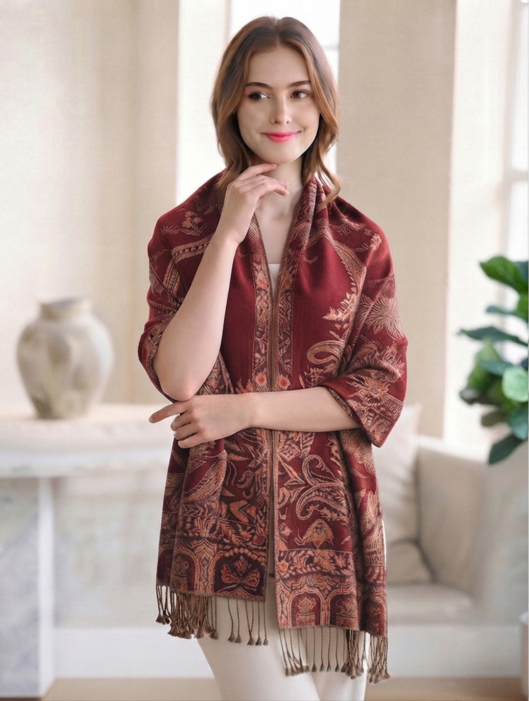 Grand foulard étole à motifs cachemire - Matière respirante