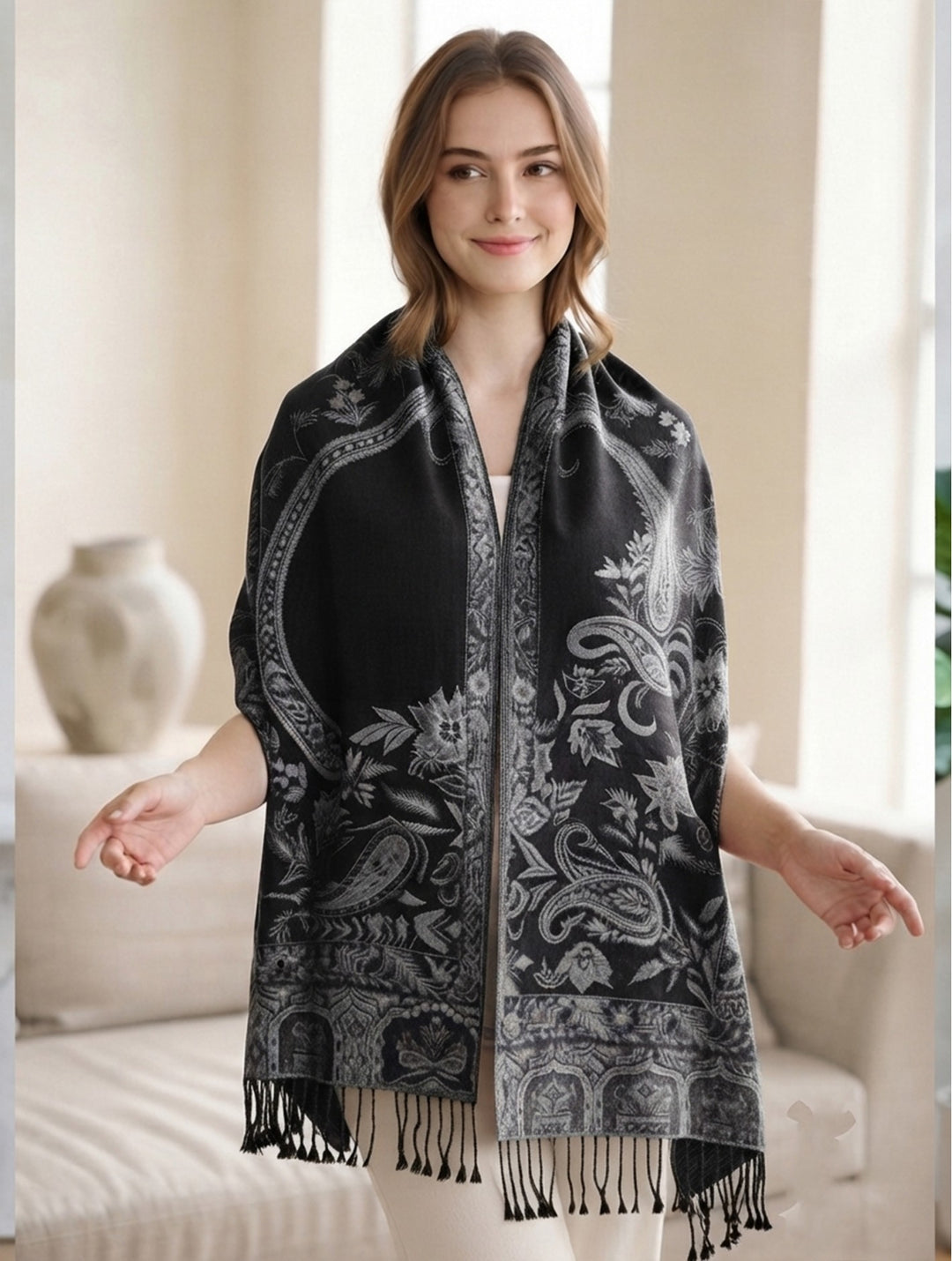 Grand foulard à motifs cachemire - Étole confortable