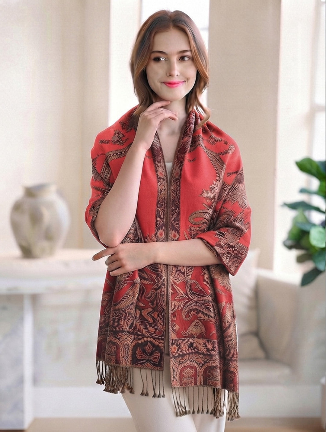 Grand foulard étole à motifs - Accessoire polyvalent