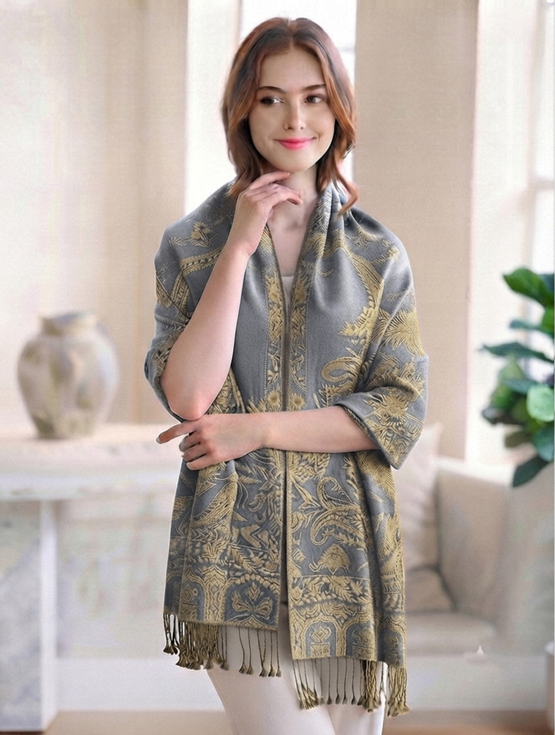 Grand foulard étole à motifs cachemire - Accessoire pratique